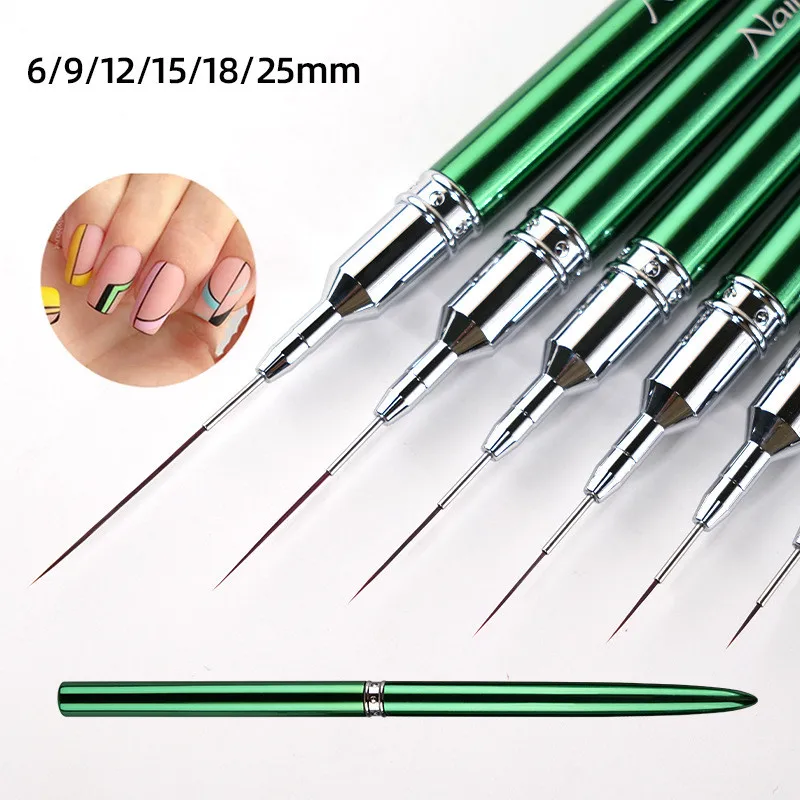 1/6PCS Manico in metallo verde Art Liner Pennello per pittura fai da te Linee da disegno Penna per pittura a fiori a strisce Pennello per gel UV