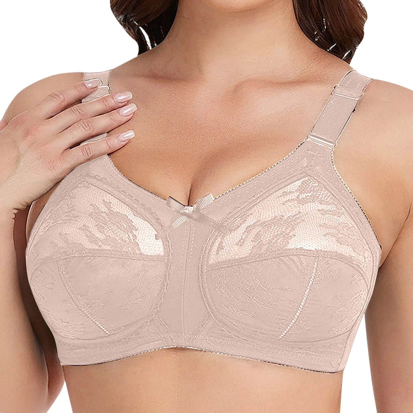 Women'S Plus Size Breathable Bra Lace Full Coverage Firm Hold Non Padded Non Wired Lingerie Breathable Sport Underwear For Women