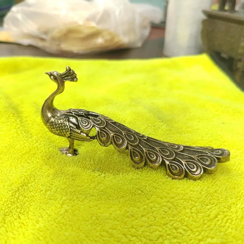 Figuras en miniatura de pavo real/zorro de nueve colas, adorno de escritorio, estatua de latón, Mini escultura de Animal de cobre, manualidades decorativas para el hogar, 1 Uds.