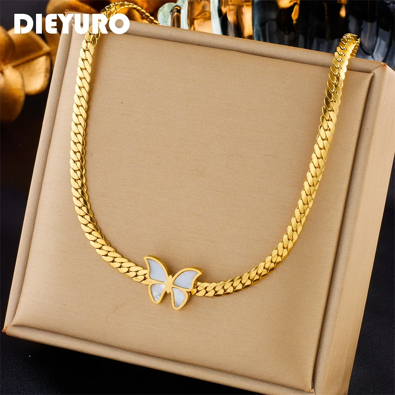 DIEYURO 316L Stainless Steel Butterfly Choker Necklace For Women Girl New Trend Clavicle Chain Non-fading Jewelry Gift Party