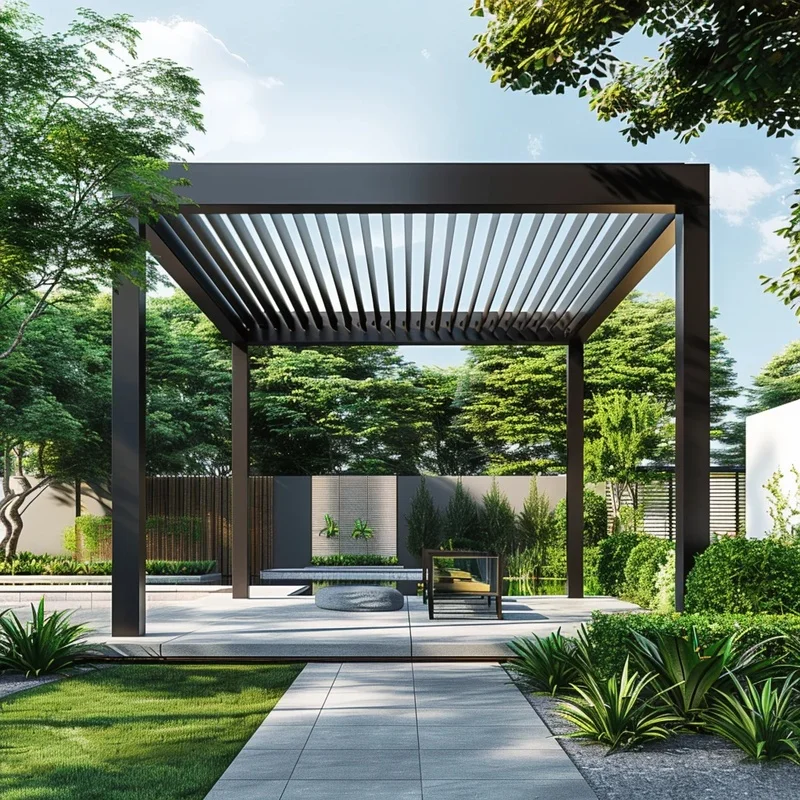 Anyhoo Eco-Friendly Powder Coated Adjustable Aluminium Retractable Louvered Pergola System Waterproof Windproof Customizable LED