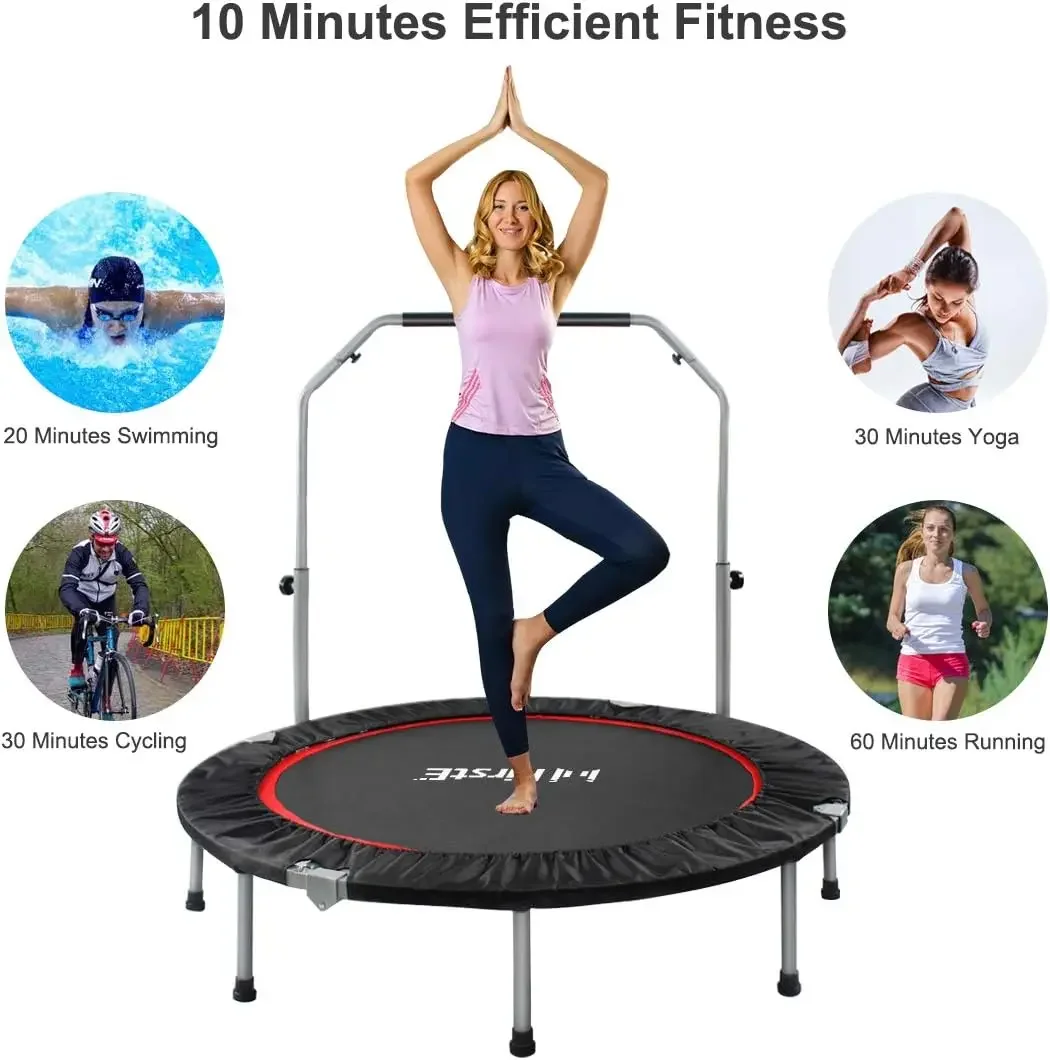 Fitness Trampolines with 4 Level Adjustable Heights Foam Handrail,Jump Trampoline for Kids and Adults Indoor&Outdoo