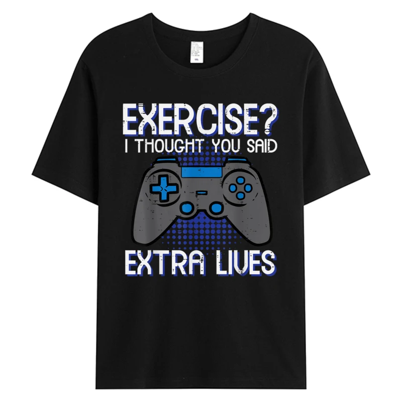 

Gamer Exercise Thought Extra Lives Tshirt Funny Gaming Men's Cotton Fabric Tee Thanksgiving O-neck Hot Sell Graphic T-Shirts