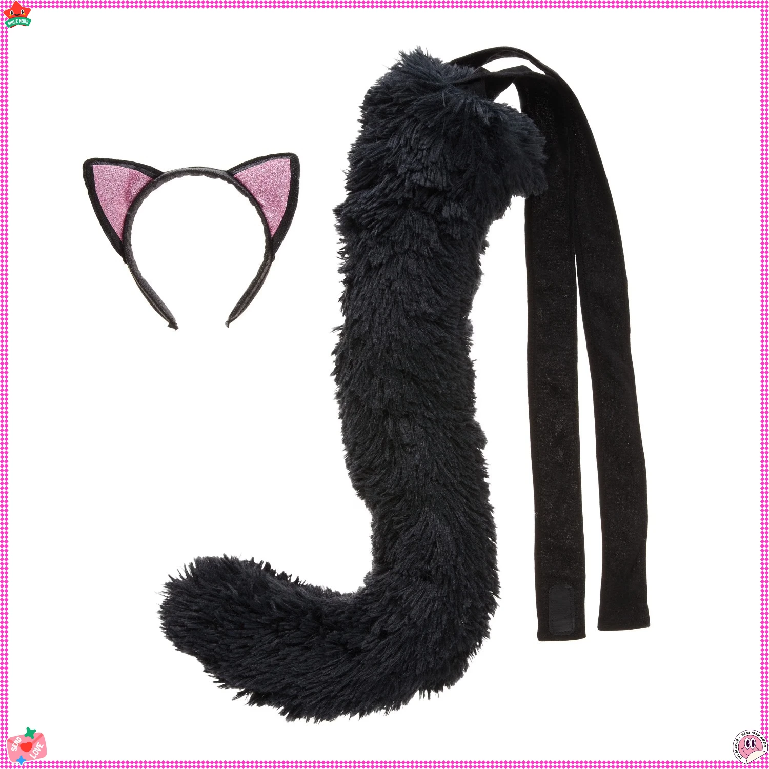 

Plush Cat Ears and Tail Set, Black, Adult Halloween Accessory, One Size Fits All