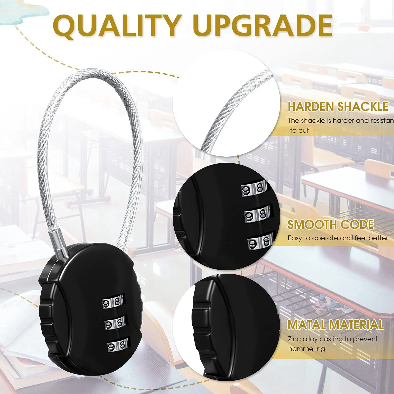 4 Pieces Combination Lock 3 Digit Outdoor Waterproof Padlock for School Gym Locker, Sports Locker, Fence, Toolbox, Gate