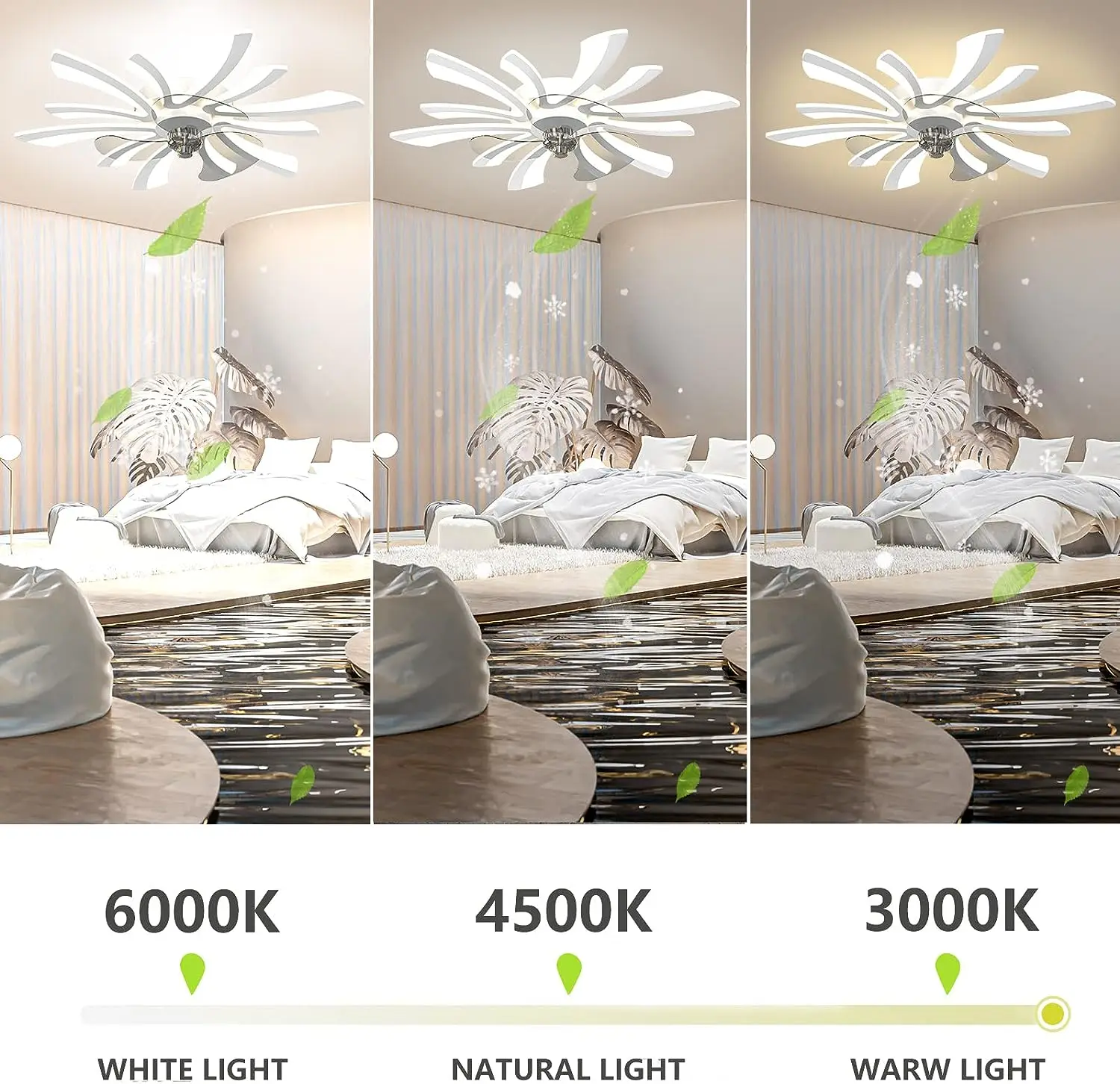 Flor Luzes De Teto com Controle Remoto App, LED Lustre, Luzes De Ventilador De Teto, Sala De Estar E Lâmpada Do Quarto