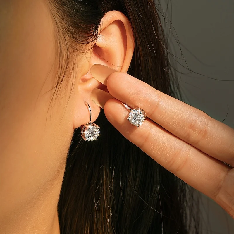 Rrjzz Solitaire 6,5 mm 8 mm Moissanit-Verlobungs-Clip-Ohrringe für Damen, 1 Karat, 2 Karat, Vier-Krallen-Ohrringe mit Hebelverschluss, Schmuckgeschenke – Detail 14