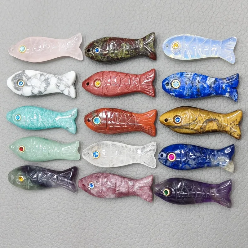 5-pieces-carved-natural-stone-colorful-zircon-paved-fish-beads-pendant-gemstone-animal-charms-for-diy-making-accessories-gift