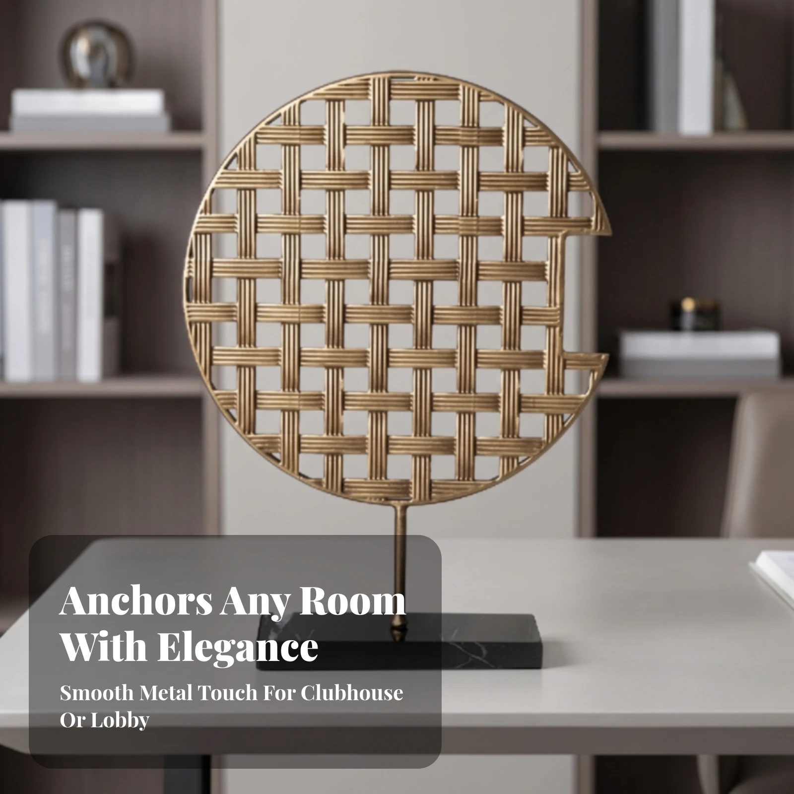 Geometric Metal Ornament Desktop Metal Sculpture with Base Lattice Disc Sculpture Contemporary Table Decoration Minimalist