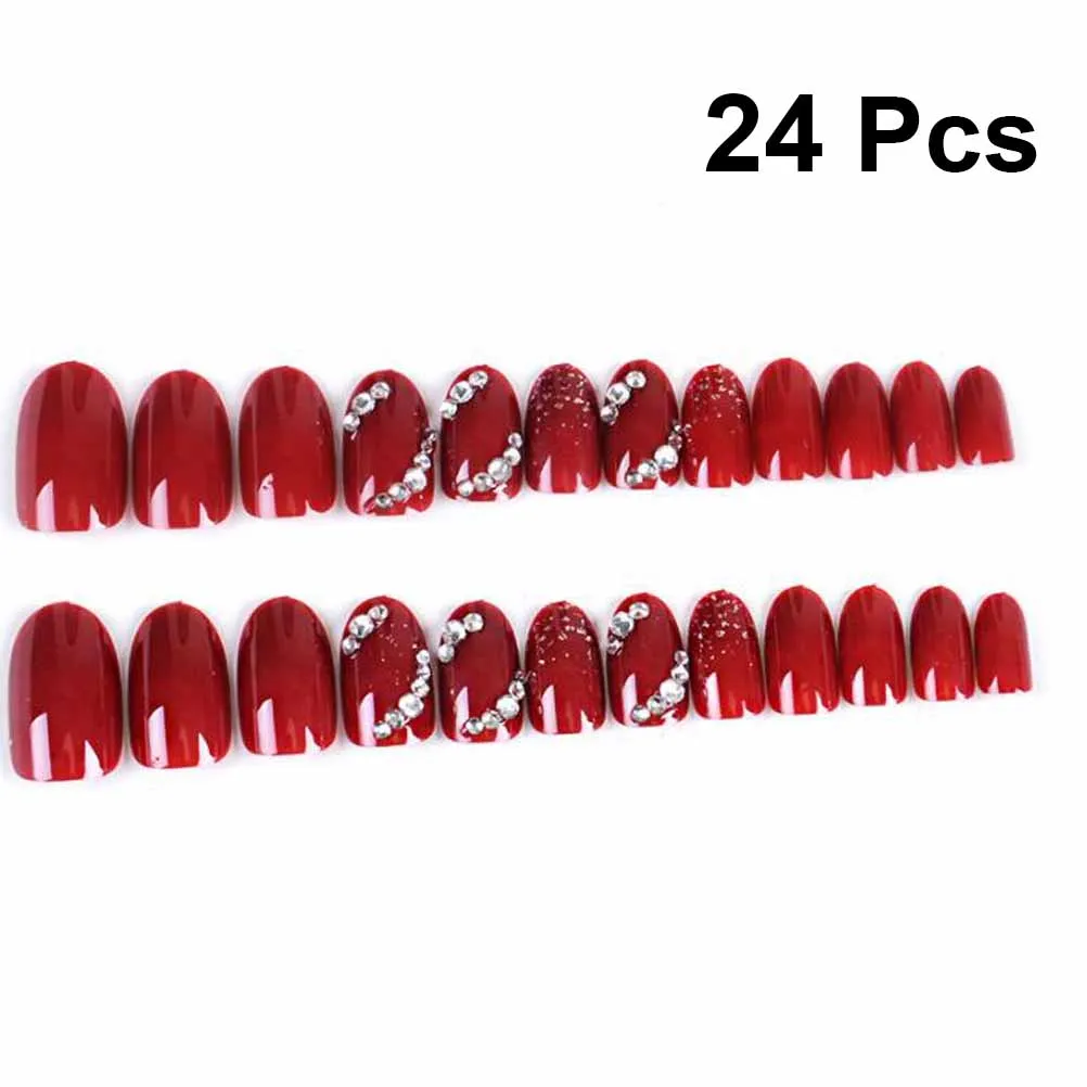 

24 Pcs Red Nail Stickers Gel Nails False Decor Supplies Creative DIY Party Gift Nail Patch