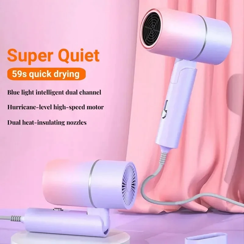 Folding Hairdryer High Power Negative Ion Hair Dryer Home Thermostatic Travel Portable Silent Hair Brush Dryer 2025