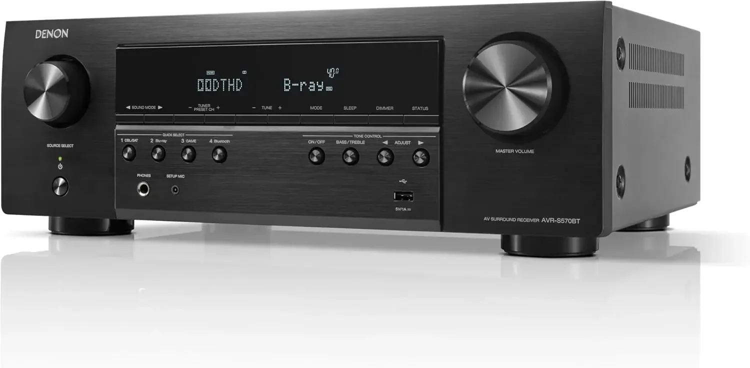 AVR-S570BT AV Receiver 5.2 Channel 8K Ultra HD Audio & Video, Stereo Receivers, AVR Wireless Streaming Bluetooth, (4) 8K HDMI In