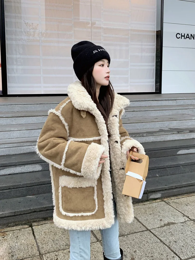 Chaqueta de lana de cordero cárdigan para mujer tapeta frontal apertura Central acceso primario entrada principal puerta de enlace principal jefe Ins