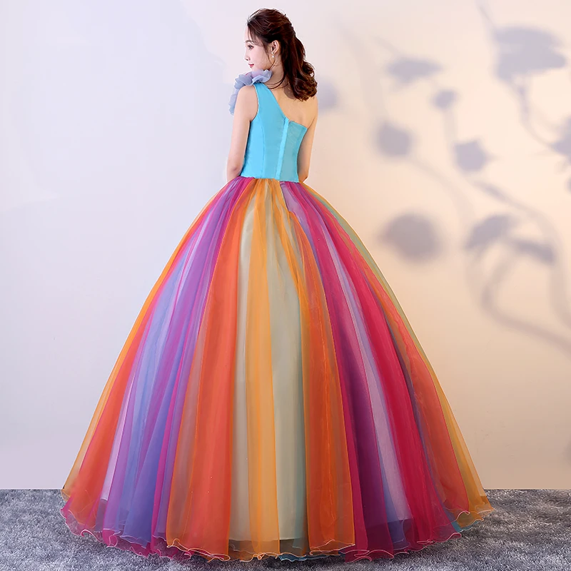 Mode Ein-schulter Candy Farbe Quinceanera Kleid Ärmelloses Party Kleider Mit EINER Großen Blume Boden-länge Vestido De debütantin