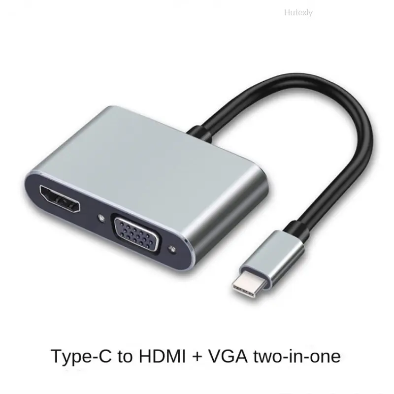 Type-C เป็น HDMI VGA Converter 4K HD คอมพิวเตอร์โปรเจคเตอร์อะแดปเตอร์เคเบิ้ล Type-C HDMI VGA สามในหนึ่งเดียวสถานีเชื่อมต่อ