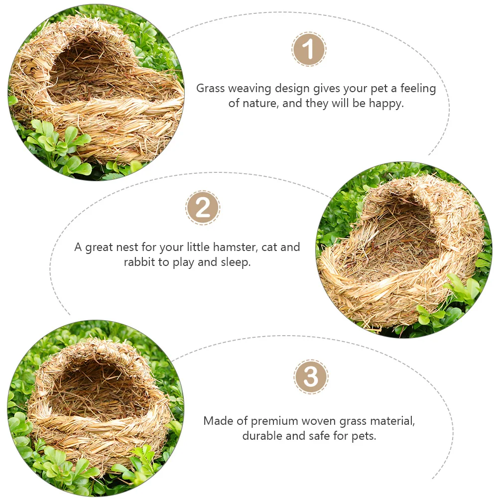 

1pc Wicker Straw Weaving Nest Rattan Cat House Rabbit Bed Supplies Grass Pet Guinea Pigs Hamsters Small Pets Comfortable