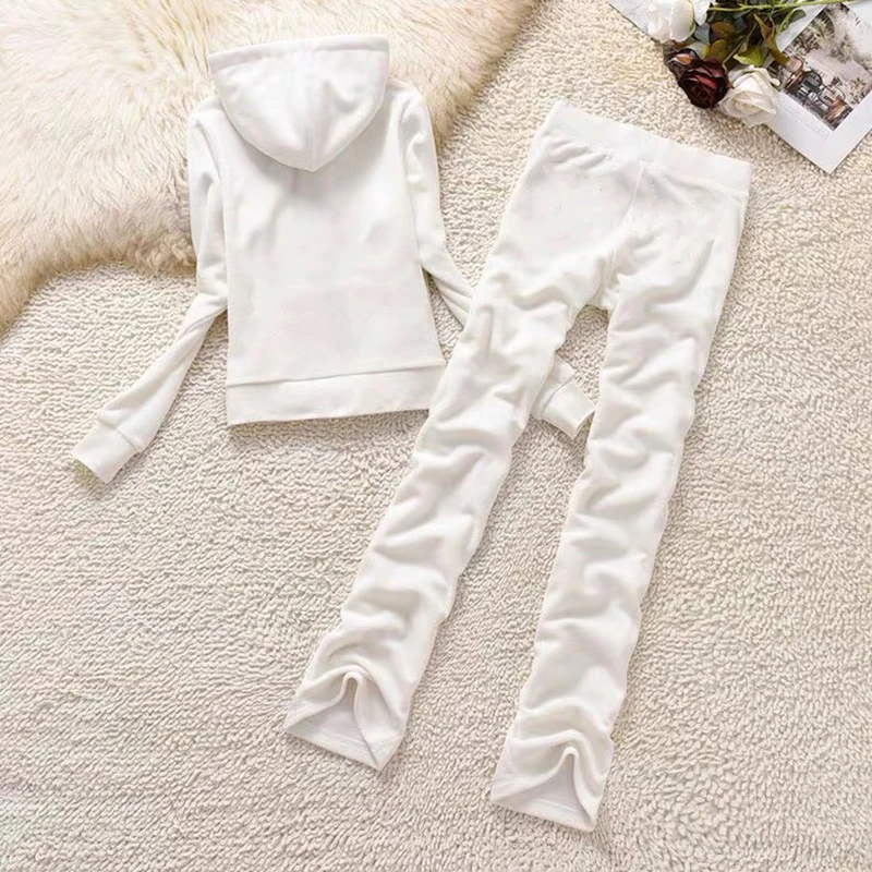 2025 New Women Velvet Tracksuit Casual Straight Pants + Hooded Sweatshirt 2pc Velvet Women Sports Suit