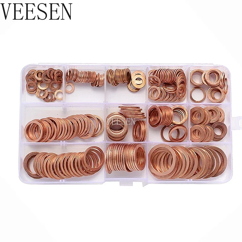 

280pcs Assortment Red Solid Copper Brass Washer Sealing Ring Gasket Set