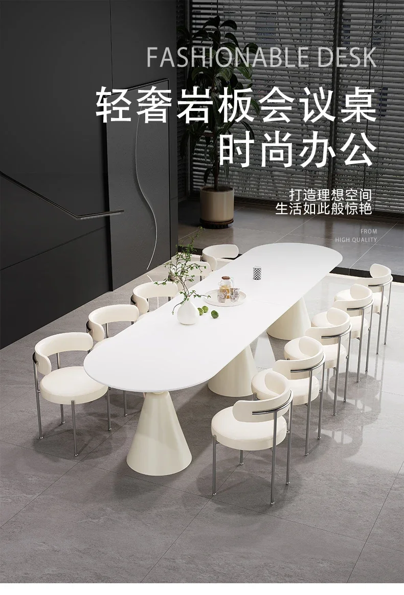 

Light luxury rock slab meeting long table workbench 6-10 people large dining table business meeting guest reception