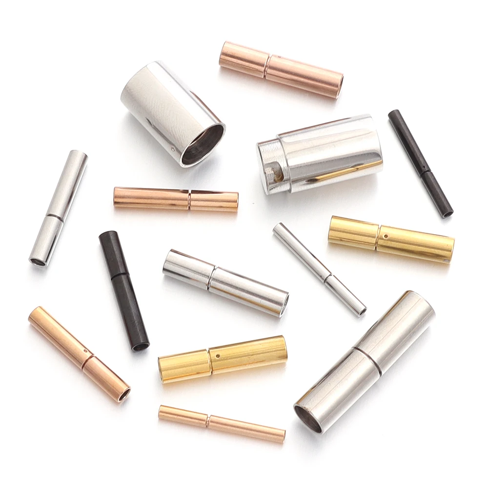2pcs/lot Stainless Steel Clasps Gold/Silver/Rose Gold Color Leather Cord End Connector For DIY Necklace Bracelet Jewelry Making