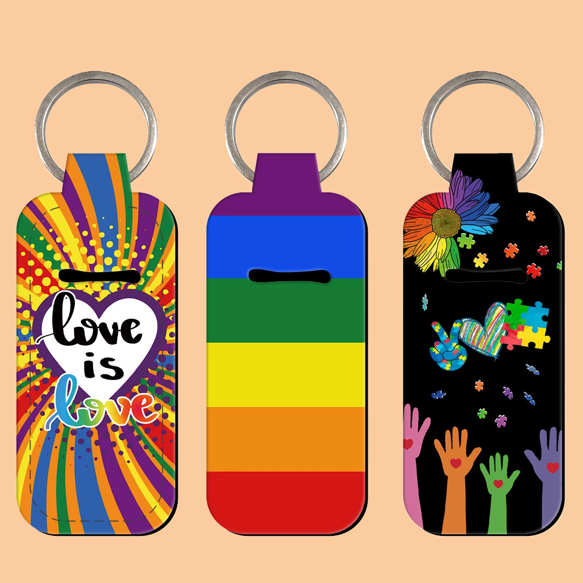 

1pcs Rainbow Autism Clip On Lipstick Holder Keychain Print Keyring Trendy Lip Balm Key Chain Bag Charms Travel Accessories