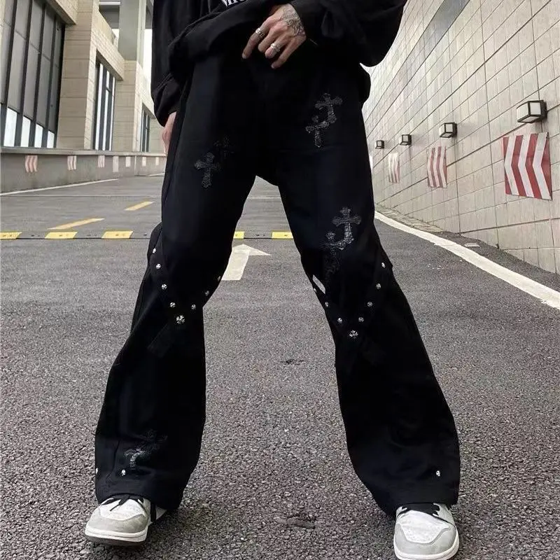 

Hip Hop Y2K Overalls Man Retro Loose Jeans Pockets Wide Leg High Waist Jumpsuit Straight Tube Loose Denim Trousers Street Wear