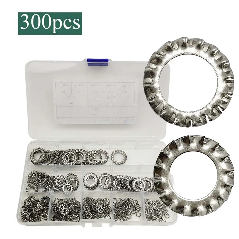 Star Lock Washers 300pcs Set 304 Stainless Steel with External Teeth for Enhanced Friction and Rotational Resistance