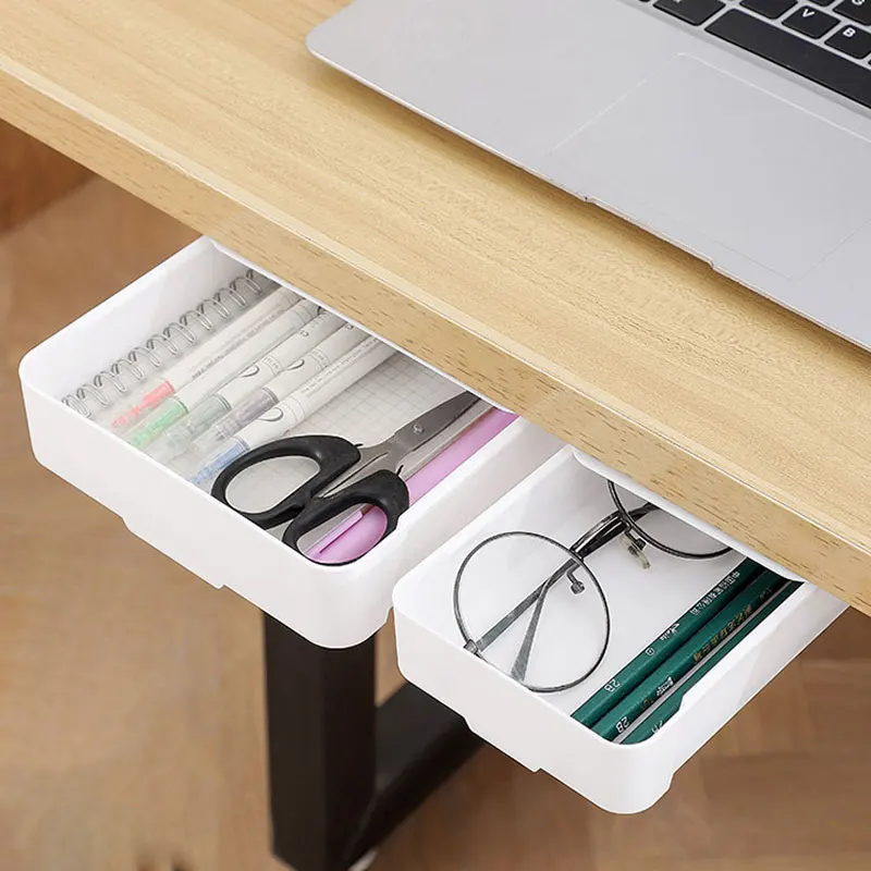 Self Stick Table Storage Drawer Organizer Box Pencil Tray Desk Hidden Under Desk Stand Self-adhesive under-drawer Storage Box