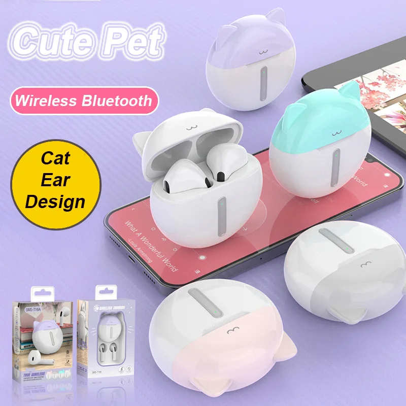 

Cute Cat Ear Bluetooth 5.1 Earphones with Mic Noise Cancellation Long Battery Life Half in Ear TWS Earbuds For iPhon Sumsung