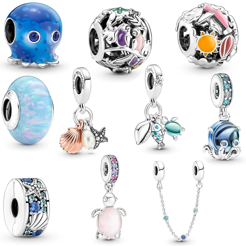 

Starfish Shell Murano Glass Sea Turtle Cute Octopus Dangle Beads Fits Original Pandora Bracelets DIY Making Jewelry 2022 Summer