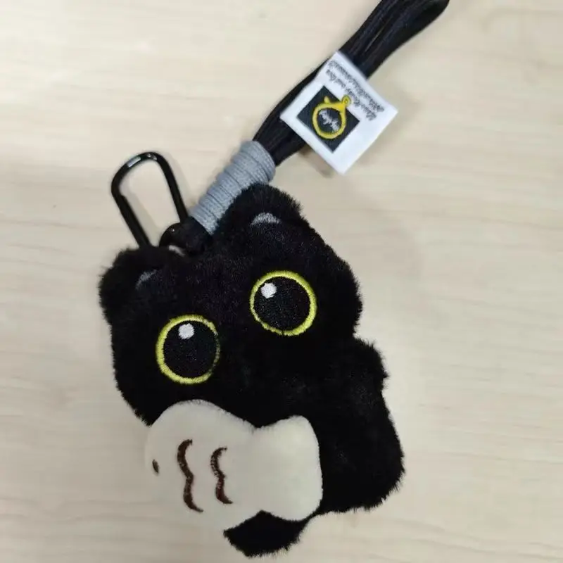 Cute Big‑eyed Black Cat Plush KeychainSmall Fish Soft Bag Charm Pendant Creative Gift For Couple Girls Backpack Decor