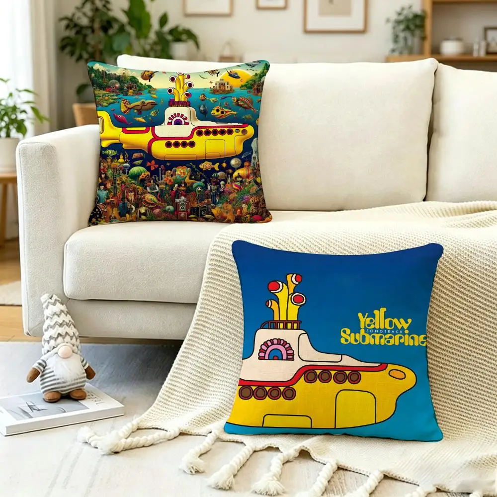 Anime Y-Yellow S-Submarine Cushion Cover Anti-dustmite Pillowcase Invisible zipper silky short plush Sofa cushion cover