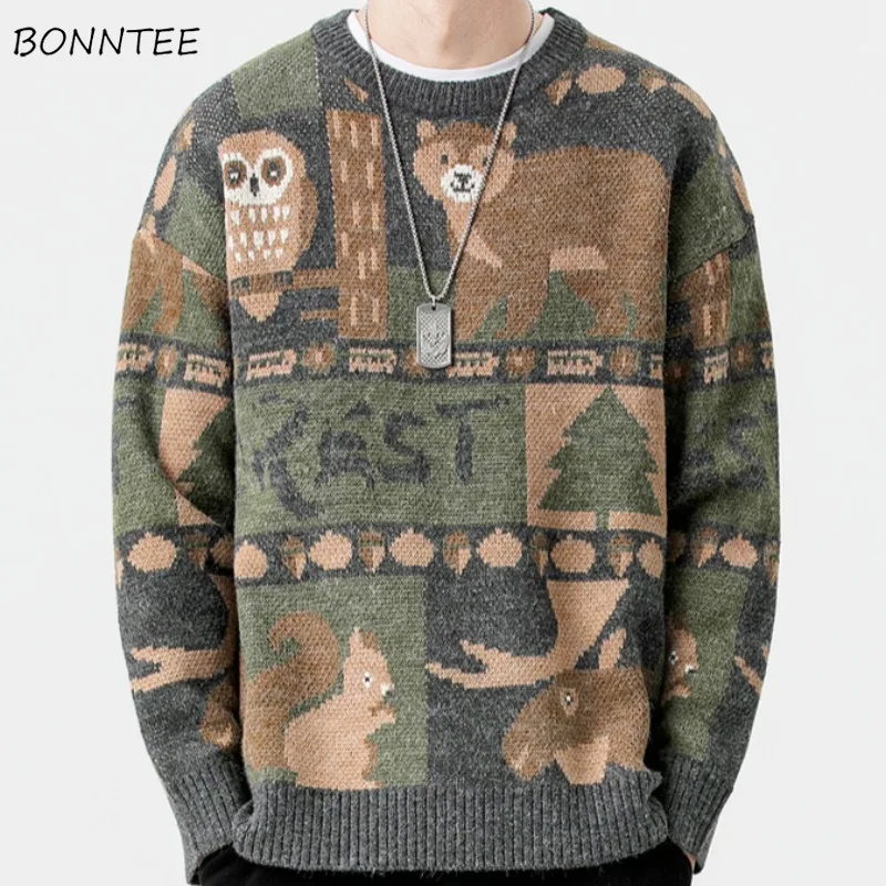 

Пуловеры для женщин, вязаные свободные модные с круглым вырезом для молодых студентов, осенне-зимняя одежда, теплая, мягкая, в корейском стиле с мультяшным принтом