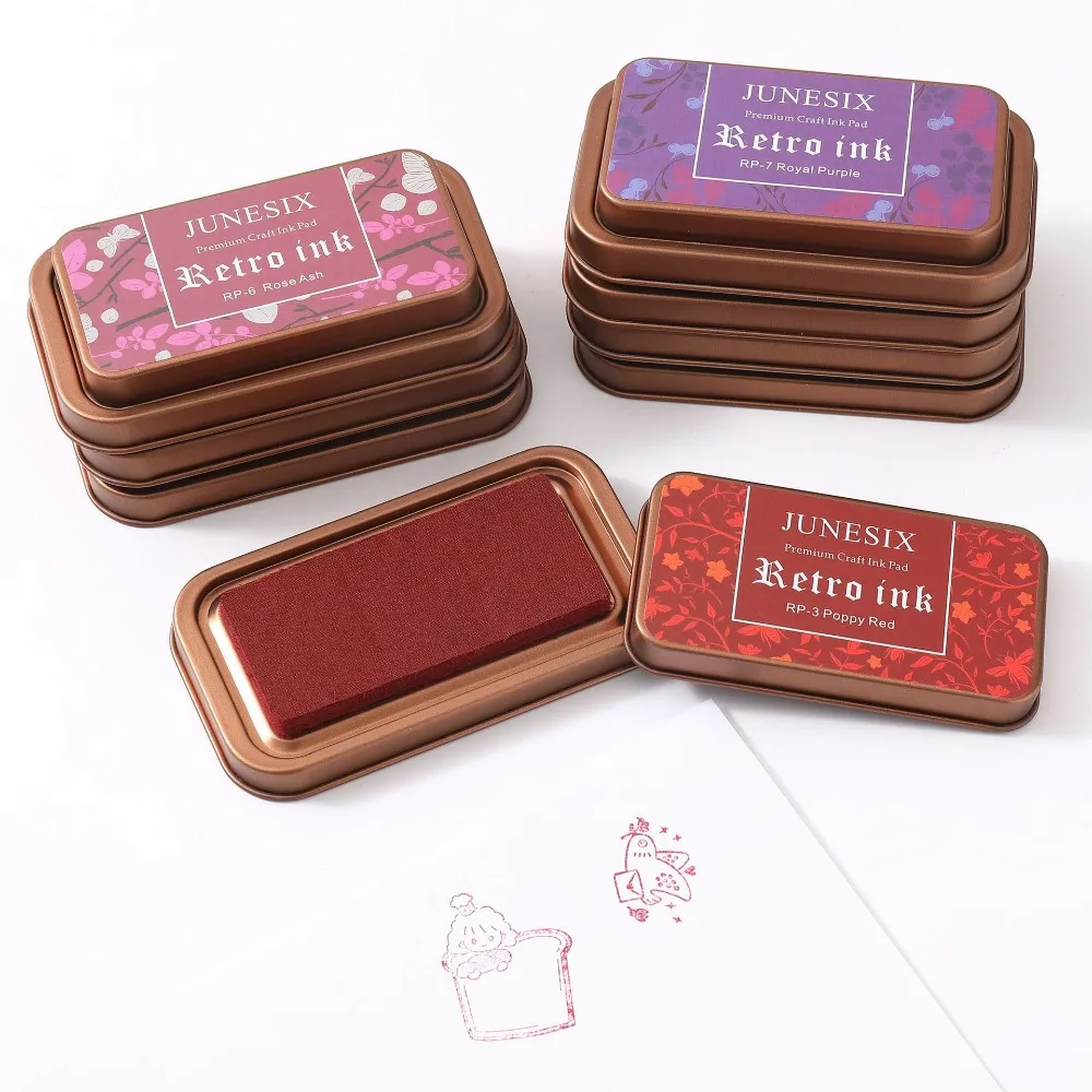Perlengkapan Siswa Stempel Segel Kotak Besi Antik Buatan Tangan Stempel Segel Warna-warni Blok Hadiah Bantalan Tinta Buku Tempel Dekoratif Artistik