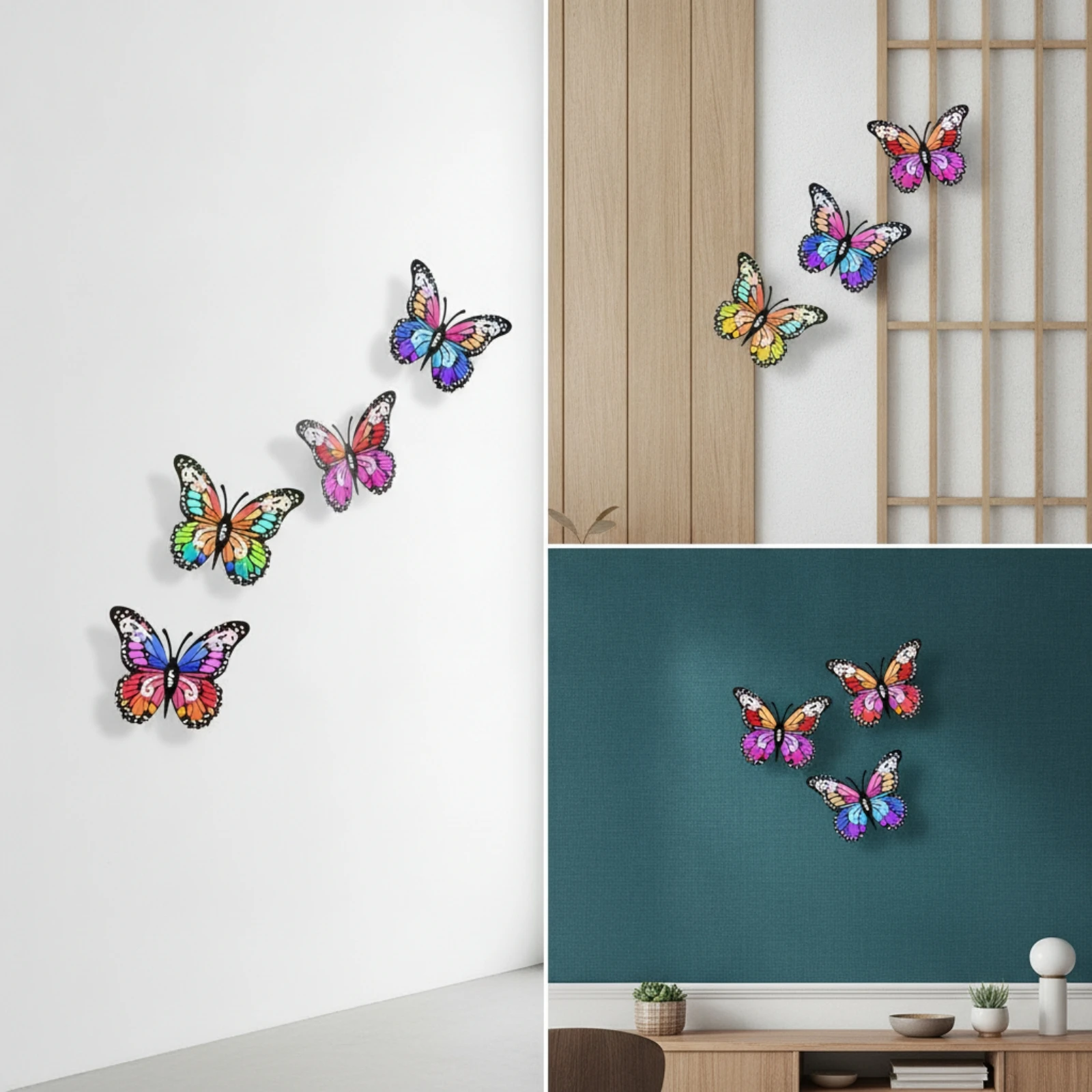 4 Pieces Metal Butterfly Wall Art Outdoor Metal Butterfly Wall Decor Easy to Hang 3D for Homeowners, Patio, Garden