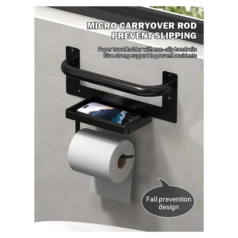 ABVS Support Grab Bars For Bathtubs And Showers With Attached Toilet Paper Holder, Assistance Handle Design