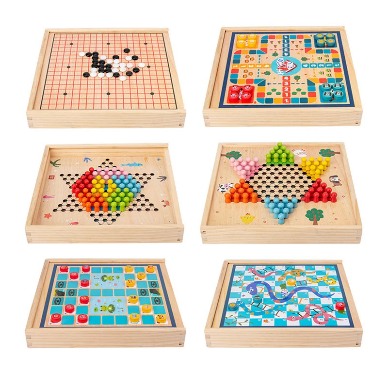 Eight In One Children's Multifunctional Board  Chess Wooden Flying Chess Checkers Gobang Chinese Chess Adult Parentchild Game