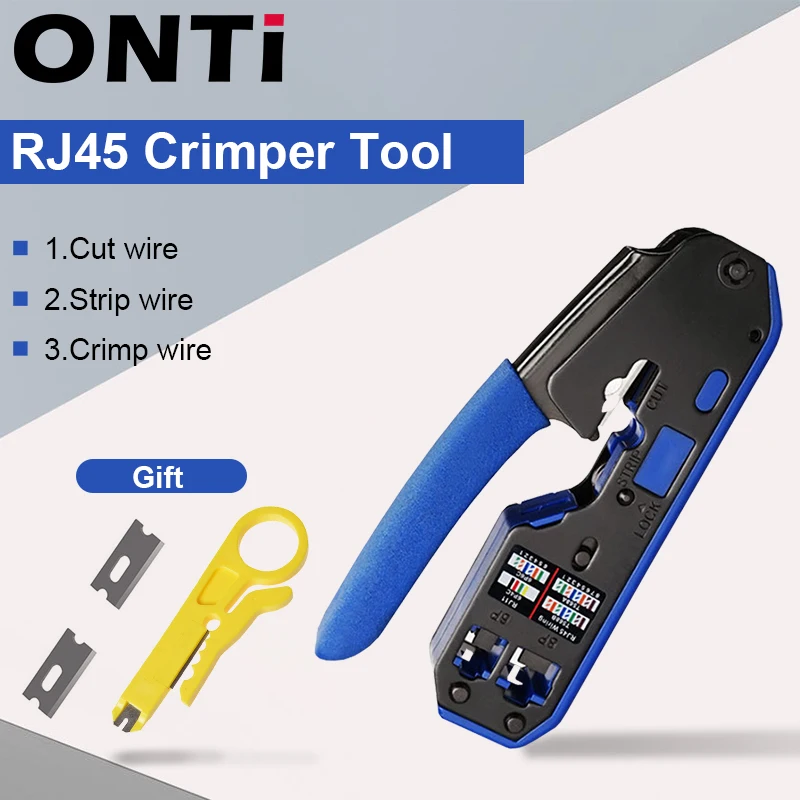 ONTi RJ45 Crimper Tool Kit for Cat6a Cat6 Cat5, Ethernet Crimping Tool RJ45/RJ11 8P 6P Crimp Tool and Multiple Combination Tools