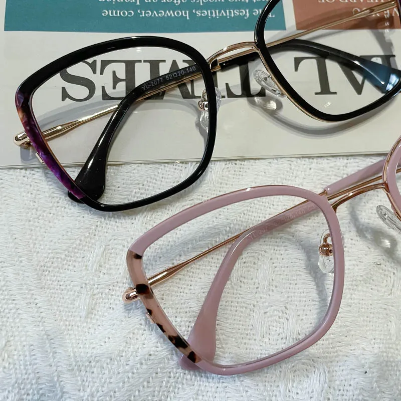 Ceofy Acetate Metal Women Cat Eye Eyeglasses Frame Pink Fashion Retro Myopia Optical Prescription Glasses Frame HIgh Quality