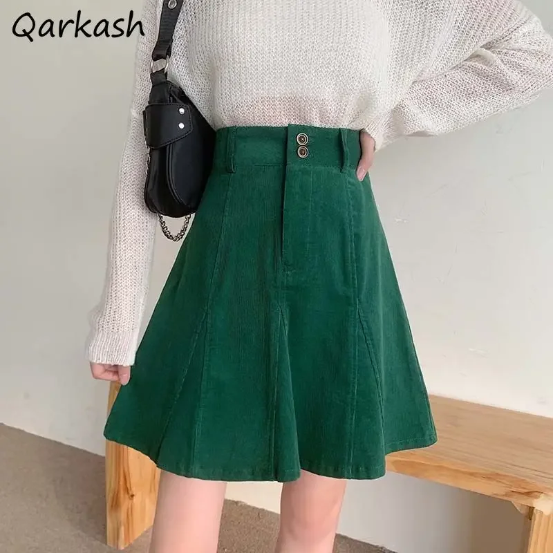 

Skirts Women M-3XL Corduroy All-match Solid Simple Mini Cozy Tender New Vintage Holiday Korean Style Basic Classic Temperament