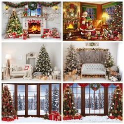 Winter Christmas Backdrops for Photography Fireplace Xmas Tree Gift Baby Toys Party Portrait Photographic Background Photo