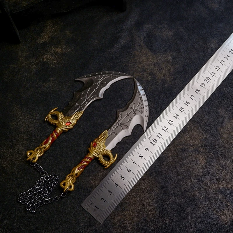 15 cm/5.90in God of War Quetzalcoatl Blades of Chaos Runen Dubbele Blade Metalen Katana Mes Wapen Modellen Jongen Geschenken speelgoed Ornamenten