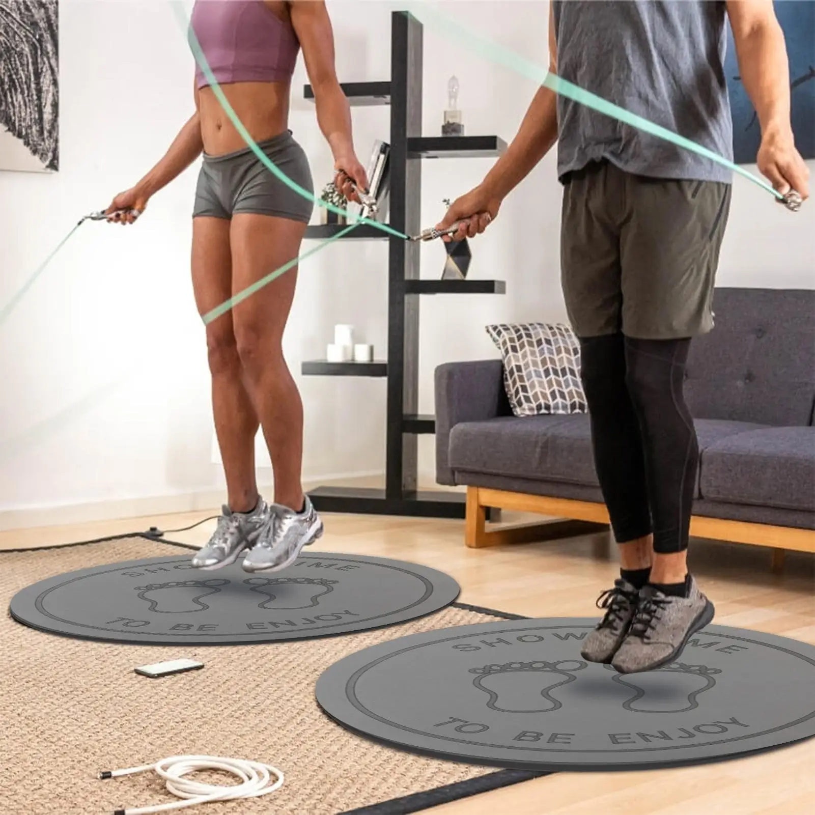 للصدمات القفز حبل حصيرة مقاوم للماء عازلة للصوت اللياقة البدنية وسادة المنزل بساط للتمارين الرياضية TPE المضادة للانزلاق 60x60 سنتيمتر اللاسلكي حبل الوسادة