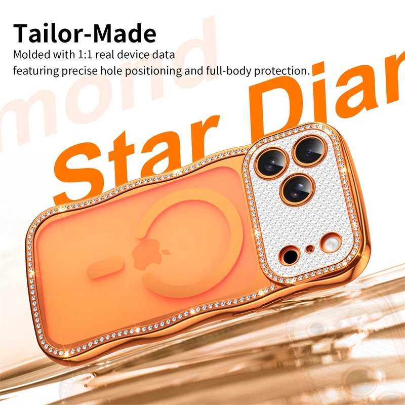 Wave Bling Diamond Clear Magnetic Case for IPhone Air 17 16 15 14 13 Pro Max Plus IPhone17 i17 Magsafe Mac Safe Women Girl Cover view 2