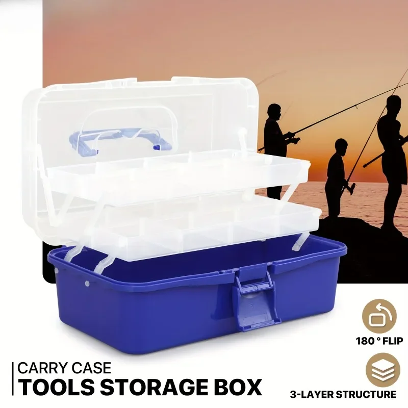 3-Layer,2-Layer Compartment Plastic Storage Tool Box Waterproof Container Case for Fishing Tackles,Bait, Storage Box(Navy Blue)