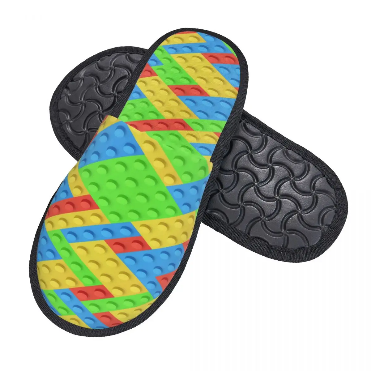 Custom Colorful Building Plastic Brick Toy Blocks Patterns Memory Foam Slippers Women Soft Warm House Slippers