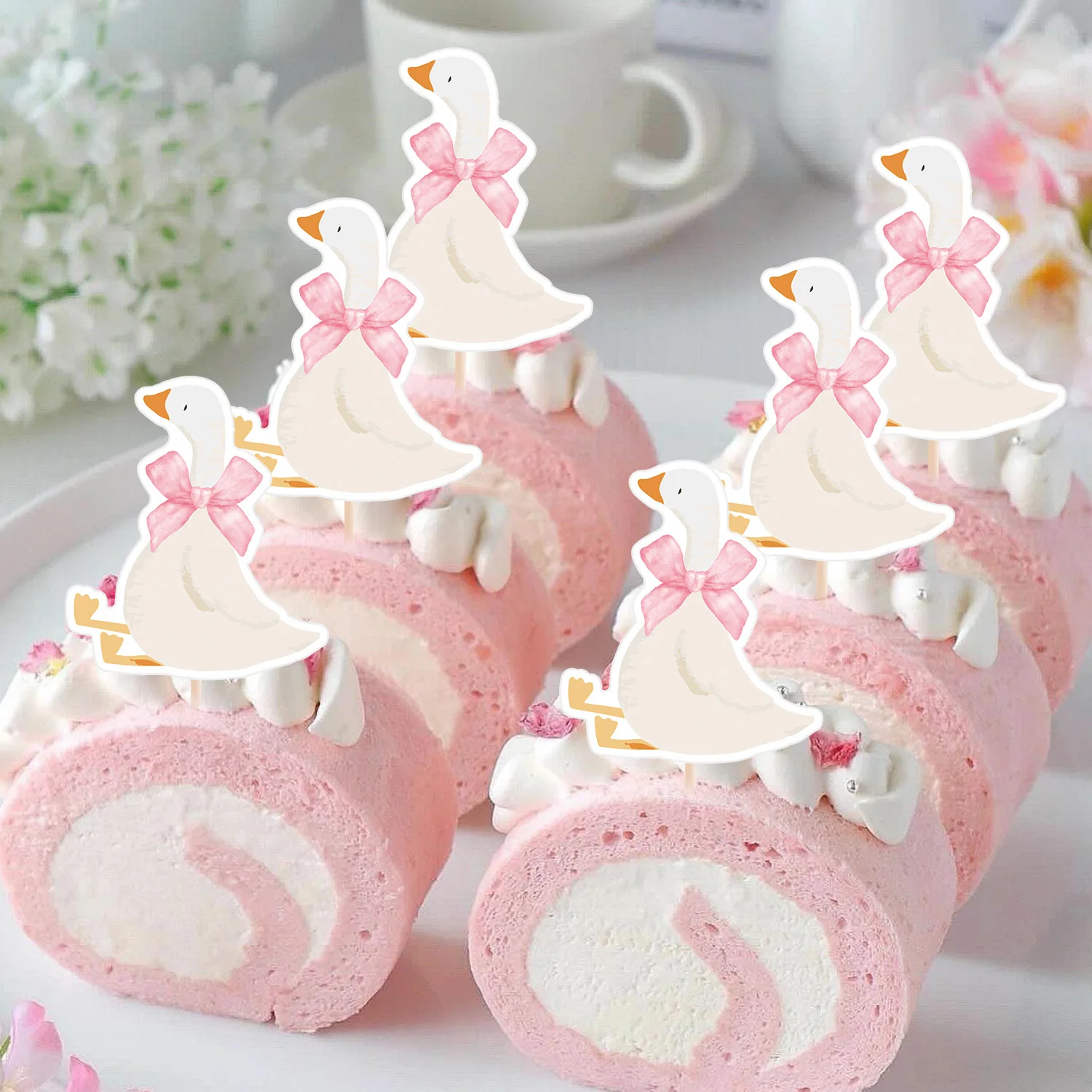 30 Stück/Set Lustige Gänse Cupcake-Topper Cartoon Rosa Schleife Gänse-Deko für Hochzeit Geburtstag Party DIY Cupcake-Dekoration Zubehör