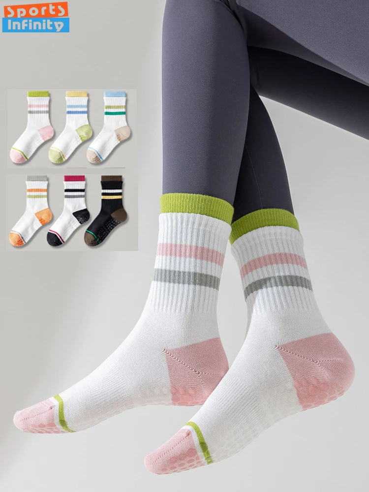 

Eur 35-42 Mid Tube Yoga Socks Women Indoor Anti Slip Trampoline Aerobics Fitness Sports Socks Cotton Breathable Pilates Socks