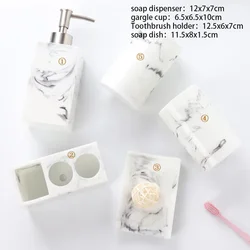 Five Piece Set Creative Resin Soap Dish Gargle Cup Bathroom Accessories Set Soap Dispenser Toothbrush Holder Wedding Gifts