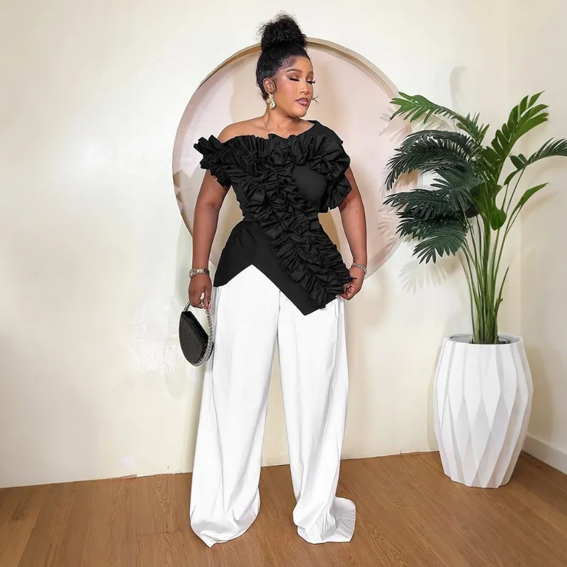 

KEXU Vintage Women Short Sleeve Irregular Ruffles Splicing Tops 2025 Summer Sexy Party Evening Camis T-shirts Street